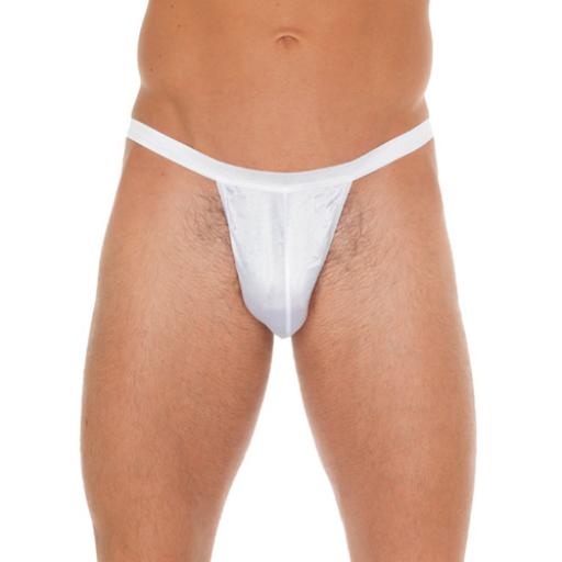 Mens White GString With Small White Pouch