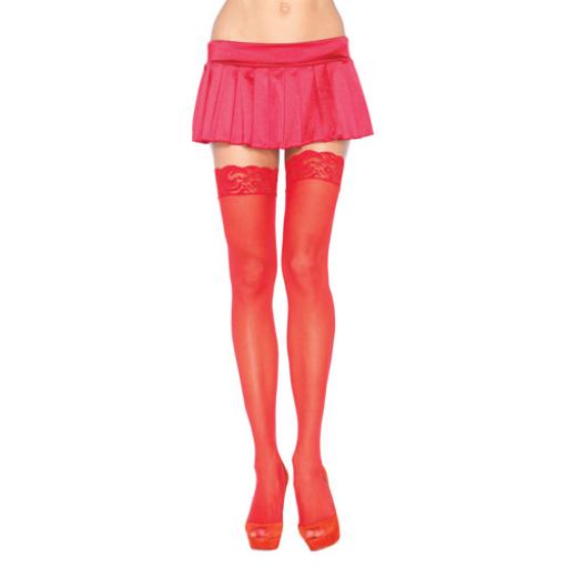 Leg Avenue Sheer Thigh Highs With Lace Tops Red UK 6 to 12