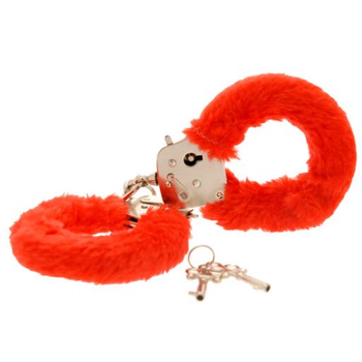 ToyJoy Furry Fun Hand Cuffs Red Plush
